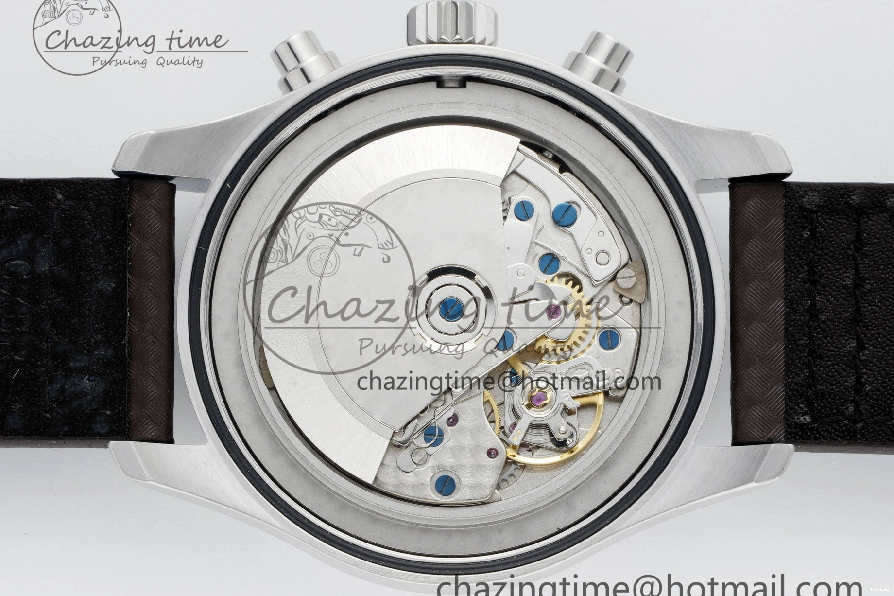 MIROTIME 0126 Pilot Chrono SS AZF 1:1 Best Edition Black Dial Orange Markers on Brown Leather Strap A EasyCare 7065